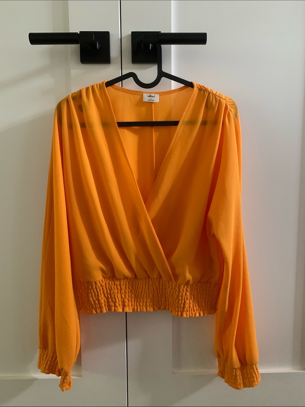 Wilfred Orange Wrap-Front Blouse with Smocked Waist